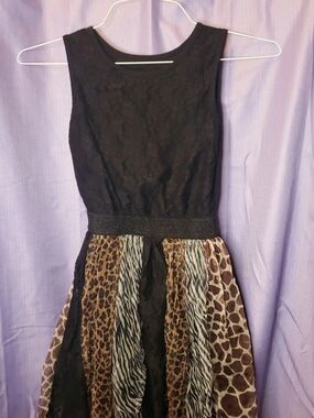 The Children's Place Girls Black Lace Bodice Animal Print Skater Dress Size 8/10